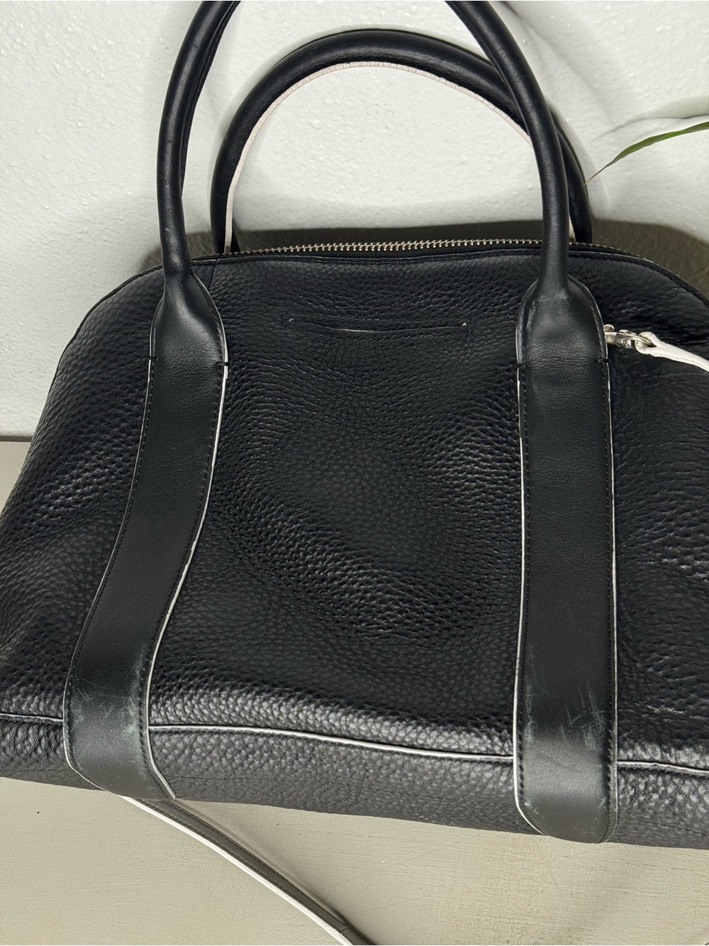 Coach - Bleecker Preston Black Pebbled Leather Satchel Large 14” White Trim - Picture 8 of 12